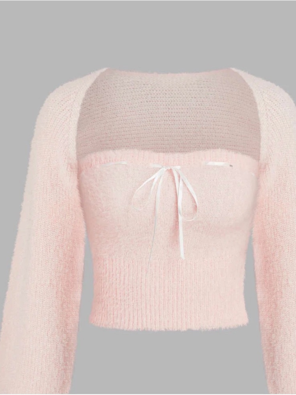 Altar’D state Fuzzy Pink Tie-Front tube top and  Cardigan Set
